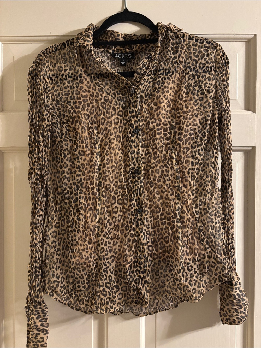 Sheer Leopard-Print Shirt in Crinkle Chiffon - Picture 2 of 4